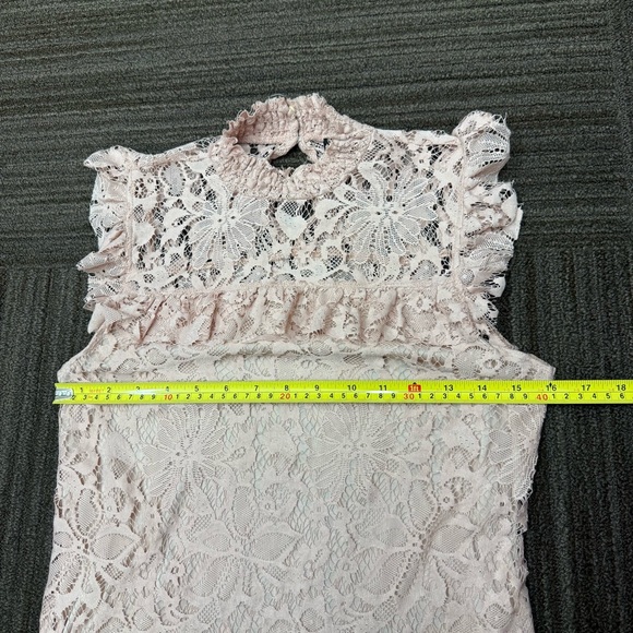 Topshop Blush Pink Lace Top Blouse with Ruffle Sleeves High Neck - Picture 3 of 8